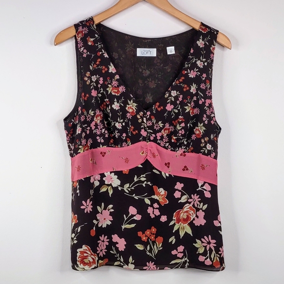 Loft Vneck Sleeveless Lined Floral Blouse Size 14 - Picture 1 of 6